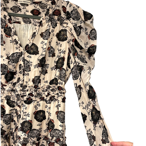 Ulla Johnson 4 Winsor Ruffled Floral Puff Shoulder Long Sleeve Mini Dress Cream - Picture 4 of 12
